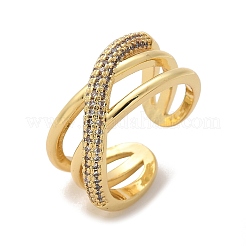 Brass Micro Pave Clear Cubic Zirconia Cuff Finger Rings&nbsp;RJEW-C120-16G