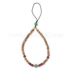 3Pcs 3 Colors Dyed Natural Banded Agate & Green Aventurine & Carnelian & Synthetic Quartz Crystal & Wood Round Beaded Phone Hand Strap Chains&nbsp;HJEW-JM03364