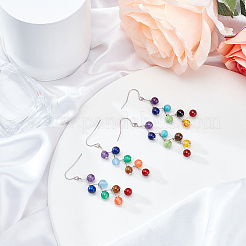2 Pairs 2 Style Dyed Natural & Synthetic Mixed Gemstone Round Beaded Dangle Earrings&nbsp;EJEW-AN0002-78