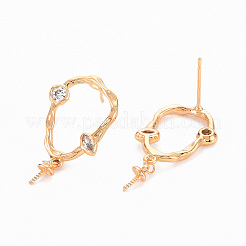 Brass Micro Pave Clear Cubic Zirconia Earring Findings&nbsp;KK-T062-210G-NF