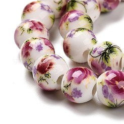 Handmade Flower Printed Porcelain Ceramic Beads Strands&nbsp;PORC-J006-C04