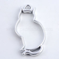 Rack Plating Alloy Kitten Open Back Bezel Pendants&nbsp;PALLOY-S047-02B-FF