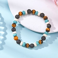 Synthetic Turquoise & Natural Lava Rock Stretch Bracelets&nbsp;BJEW-JB12638