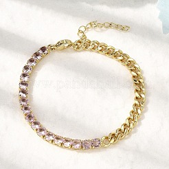 Brass Micro Pave Cubic Zirconia Square Link Chain Bracelets&nbsp;BJEW-L460-005G-01