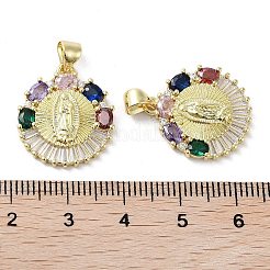 Rack Plating Virgin Mary Brass Micro Pave Cubic Zirconia Pendants&nbsp;KK-E102-15G