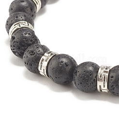 Natural Lava Rock Round Beaded Stretch Bracelet with Alloy Skull&nbsp;BJEW-JB07865-01
