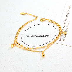 Vintage Beach Brass Round Ball Tassel Double Layer Chain Anklets for Women&nbsp;LK2381