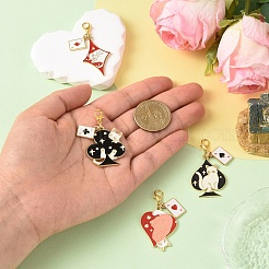 4Pcs Alloy Enamel Cat with Playing Card Pendant Decorations&nbsp;HJEW-YW00482