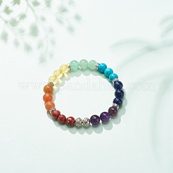 Natural & Synthetic Mixed Stone & Alloy Round Beaded Stretch Bracelet&nbsp;BJEW-JB08572