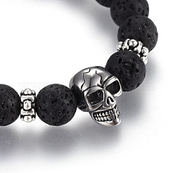Adjustable Natural Lava Rock Braided Bead Bracelets&nbsp;BJEW-JB03976