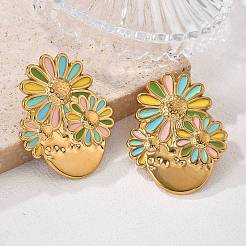 Flower 304 Stainless Steel Stud Earrings&nbsp;EJEW-V016-10G-01