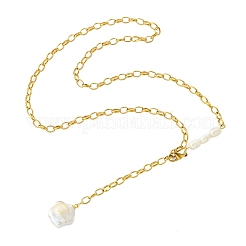 Adjustable Natural Baroque Keshi Pearl Tassel 304 Stainless Steel Cable Chain Lariat Necklaces for Women&nbsp;NJEW-JN06212