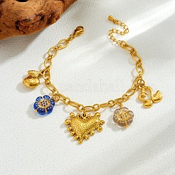 304 Stainless Steel Heart Flower Swan Multi Charm Bracelets for Women&nbsp;WGC6D23-01