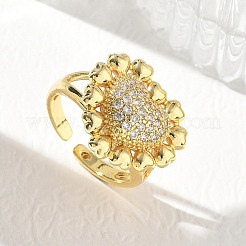 Brass Micro Pave Cubic Zirconia Cuff Open Rings for Women&nbsp;CU-CBA760A-13A-G