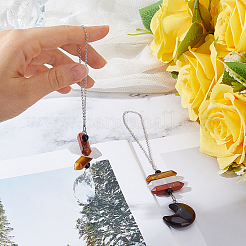 2Pcs Glass & Natural Quartz Crystal & Red Jasper & Tiger Eye & Brecciated Jasper Pendant Decorations&nbsp;HJEW-DC00103