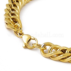 PVD Vacuum Plating 201 Stainless Steel Curb Chain Bracelet with 304 Stainless Steel Clasps for Men Women&nbsp;BJEW-M235-02B-G