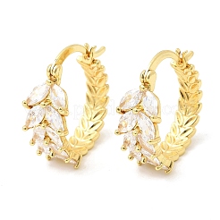 Leaf Brass Micro Pave Cubic Zirconia Hoop Earrings&nbsp;EJEW-P333-03G