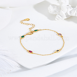 1Pc Brass Rhinestone Teardrop Link Bracelets&nbsp;BJEW-LP0015-20