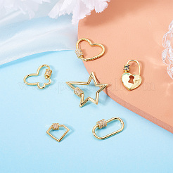 Brass Micro Pave Clear Cubic Zirconia Screw Carabiner Lock Charms&nbsp;ZIRC-TA0001-13G