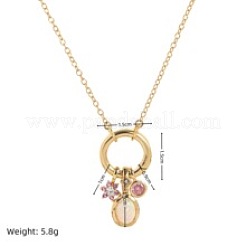 Brass Pave Cubic Zirconia Oval Flower Birth Stone Penant Necklaces with Synthetic Opal for Women&nbsp;WG88A4B-02