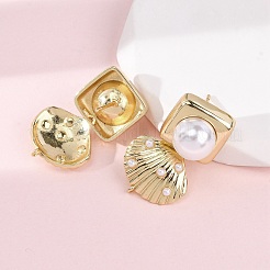 Brass Square with Shell Shape Dangle Stud Earrings&nbsp;EJEW-H165-01B-G
