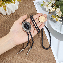 1Pc Alloy & Acrylic Imitation Synthetic Turquoise Oval Pendant Black PU Leather Cord Boho Tie Lariat Necklaces&nbsp;NJEW-GF0001-22