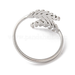 Non-Tarnish 304 Stainless Steel Leaf Open Cuff Ring for Women&nbsp;RJEW-K245-40P
