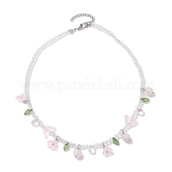 Glass with Rose Quartz Beaded Necklaces&nbsp;NJEW-JN04680-02