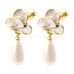 Brass Enamel Stud Dangle Earrings&nbsp;KK-CBAB173-02A-G
