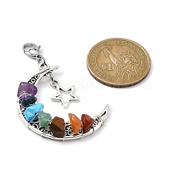 Wire Wrapped Chakra Synthetic & Natural Mixed Stone Chips & Alloy Moon/Star Pendant Decorations&nbsp;HJEW-JM01574-01