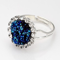 Adjustable Druzy Round Resin Silver Color Plated Brass Finger Rings&nbsp;RJEW-JR00138-02