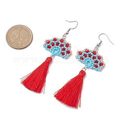 Handmade Glass Seed Beads Fan Dangle Earrings&nbsp;EJEW-MZ00292-01