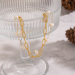 304 Stainless Steel Paperclip Chain & Natural Freshwater Pearl Potato Beads Link Bracelets&nbsp;HP1168