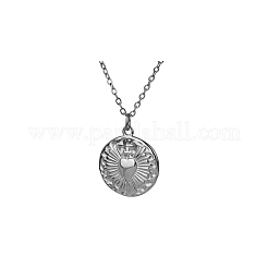 French Style Stainless Steel Flat Round with Cross Sacred Heart Pendant Necklaces for Women&nbsp;JI8984-2