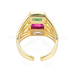 Colorful Cubic Zirconia Triple Rectangle Open Cuff Ring&nbsp;RJEW-N037-013-02LG
