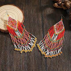 Bohemian Handmade Glass Seed Beads Rhombus Long Tassel Dangle Earrings&nbsp;WE9226