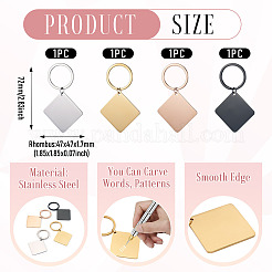 4Pcs 4 Styles Stainless Steel Keychains&nbsp;KEYC-TA0004-81C