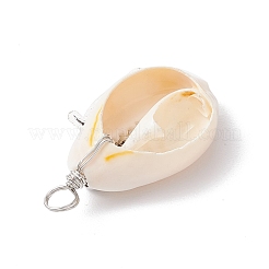 Natural Cowrie Shell & Alloy Sea Animals Pendants&nbsp;PALLOY-JF03751-05