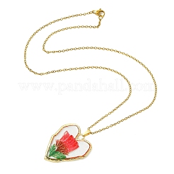 Alloy Epoxy Resin Heart with Inner Dried Flower Pendant 304 Stainless Steel Cable Chain Necklaces for Women&nbsp;NJEW-JN06300