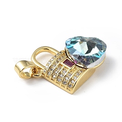 Real 18K Gold Plated Rack Plating Brass Micro Pave Clear Cubic Zirconia Pendants&nbsp;KK-C015-17G-07