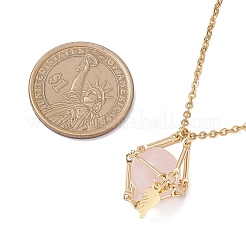 Brass Macrame Pouch Natural Rose Quartz Inside & 304 Stainless Steel Pendant Necklaces for Women&nbsp;NJEW-JN05607-02