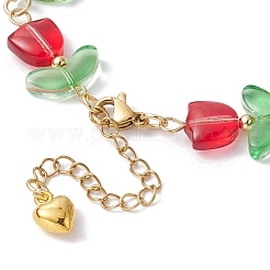 Glass Tulip Flower Beaded Bracelet with 304 Stainless Steel Clasps&nbsp;BJEW-JB09959-02