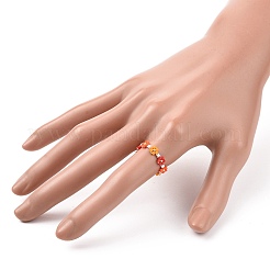 Glass Beaded Flower Wrap Stretch Finger Ring for Women&nbsp;RJEW-MZ00002