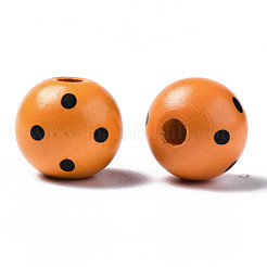 Painted Natural Wood European Beads&nbsp;WOOD-S057-056A