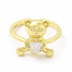 Glass Bear with Heart Open Cuff Ring&nbsp;KK-A180-39G