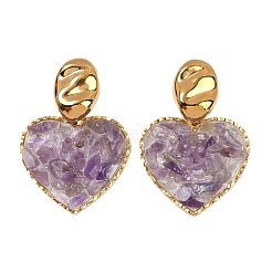 304 Stainless Steel Heart Dangle Stud Earrings&nbsp;EJEW-Z096-01G-B02