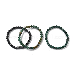 3Pcs 3 Style Natural African Turquoise(Jasper) & Black Agate Round Beaded Stretch Bracelets Set&nbsp;PW23030764297
