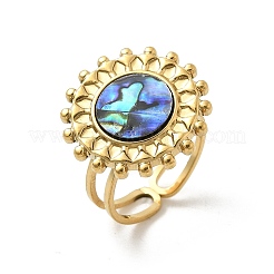 Flat Round 304 Stainless Steel Paua Shell Finger Rings for Women&nbsp;RJEW-G346-08G-01