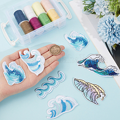 20Pcs 5 Styles Sea Wave Embroidery Sew On Patches&nbsp;PATC-CY0001-71