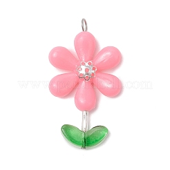 Opaque Acrylic Flower Beads with Iron Bead Caps and 304 Stainless Steel Flat Head Pins and Spray Painted Transparent Glass Beads Pendants&nbsp;PALLOY-JF03617-02